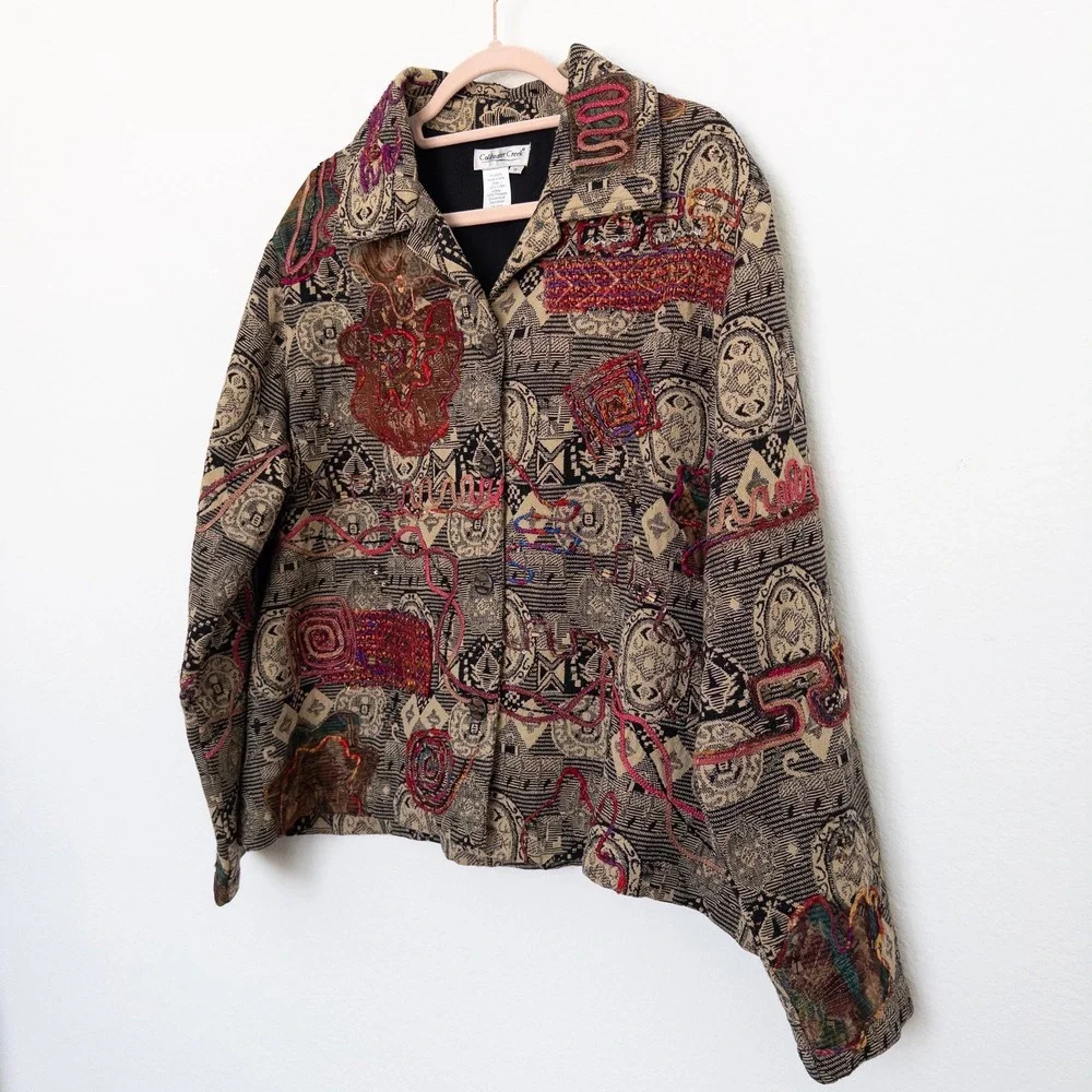 VTG Coldwater Creek Womens Jacket Size 1X‎ Multi Tapestry Boho Artsy Indie Retro